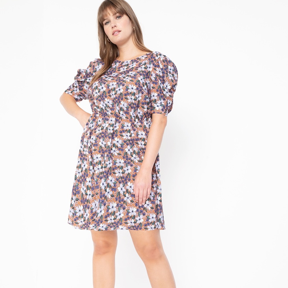 ELOQUII puff sleeve printed dress